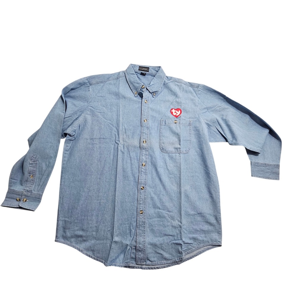 LA Loving Ty Beanie Babies Denim Shirt XL Light Blue Vintage Embroidered Logo *